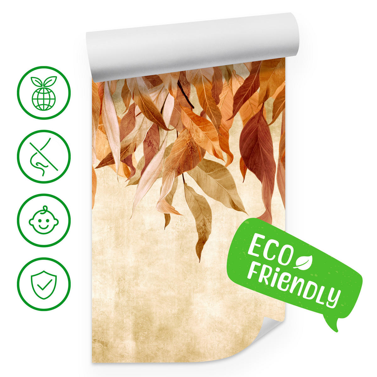 FOTOTAPETE Blätter Pflanzen Natur für Wohnzimmer 400x280 - Beige/Rot, Papier (400/280cm) - Muralo