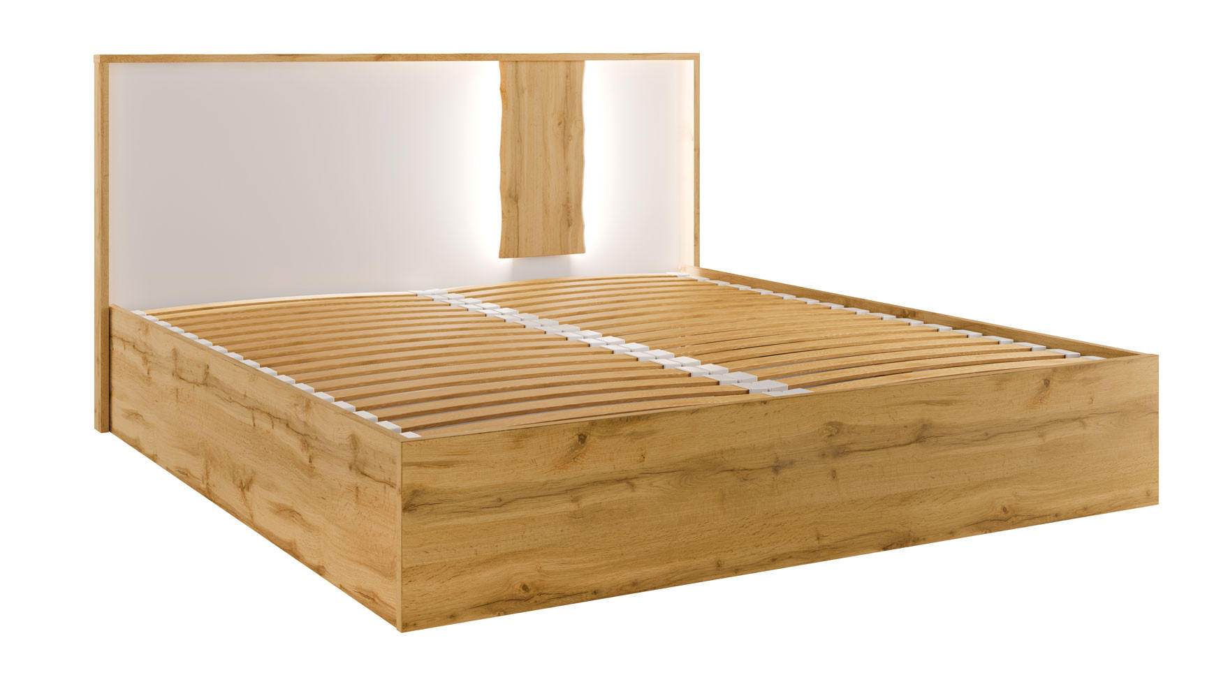 DOPPELBETT Wood Eiche Wotan / weiß Hochglanz 190 / 206 / 102cm - Weiß Hochglanz/Eichefarben, Holz/Holzwerkstoff (180/200cm) - Feldmann-Wohnen