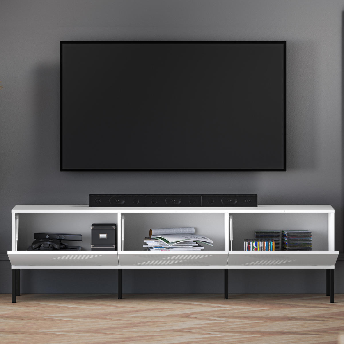 TV-MÖBEL NEBRO,Weiß - Schwarz/Weiß, Holzwerkstoff (170/50/37cm) - KONSIMO®