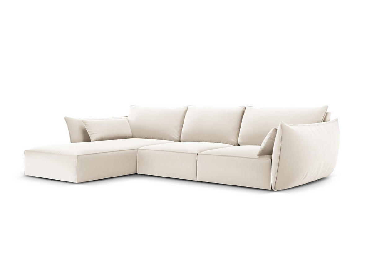 ECKSOFA links Kaelle aus Samt leichtes beige 4 Sitzplätze - Creme, Textil (171/308cm) - Micadoni