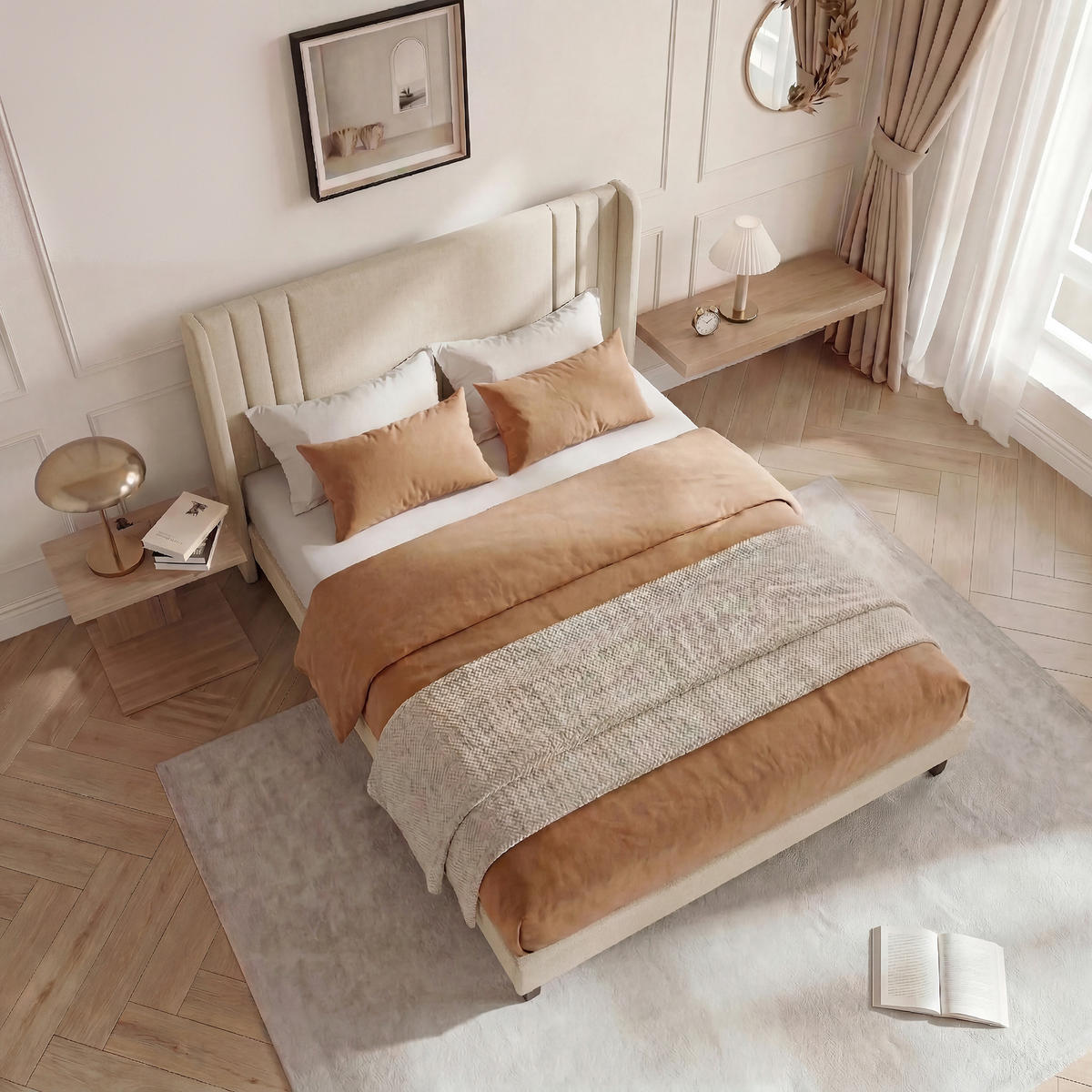 POLSTERBETT 160x200 cm Kopfteil Lattenrost Stoff beige modern - Beige, Holz (160/200cm) - LEBENLANG