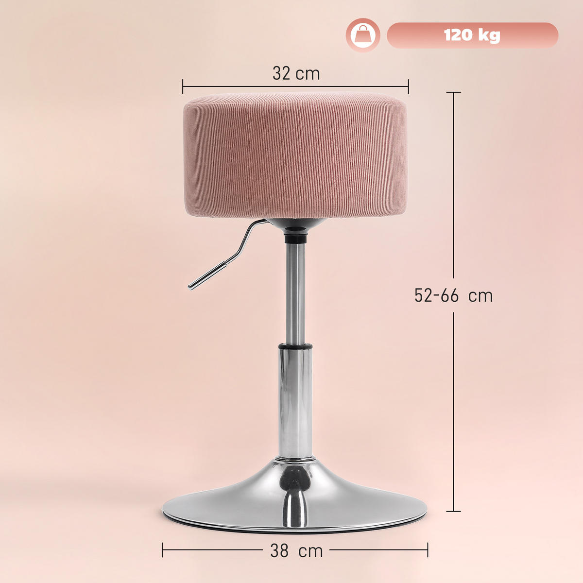 BARHOCKER, 360° Drehbar, Rosa - Rosa, Kunststoff (38/66/38cm) - HOMCOM