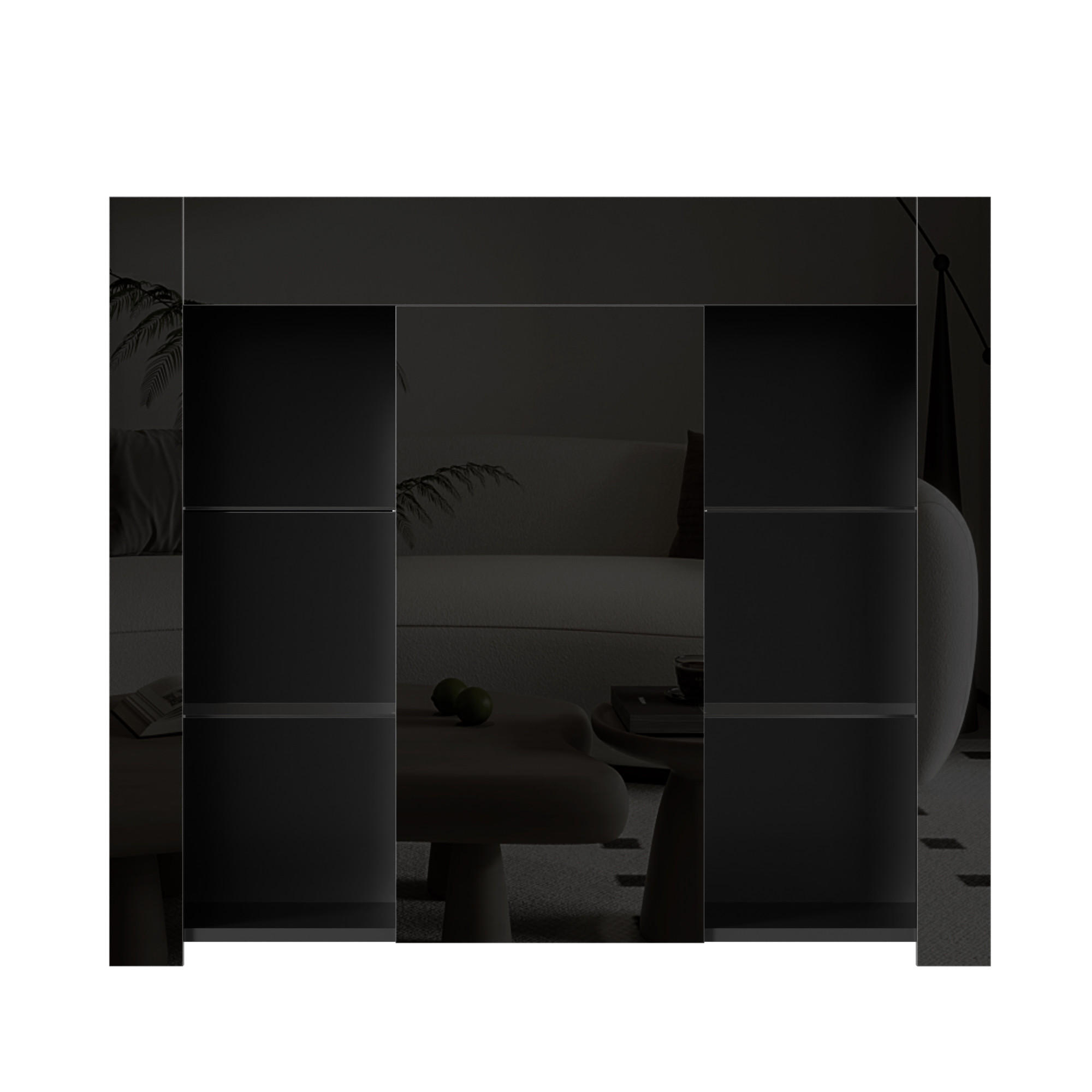 SIDEBOARD Schwarz, Hochglanzfront, Glasregale, kompakter Stauraum - Schwarz, Holz (95/83/35cm)