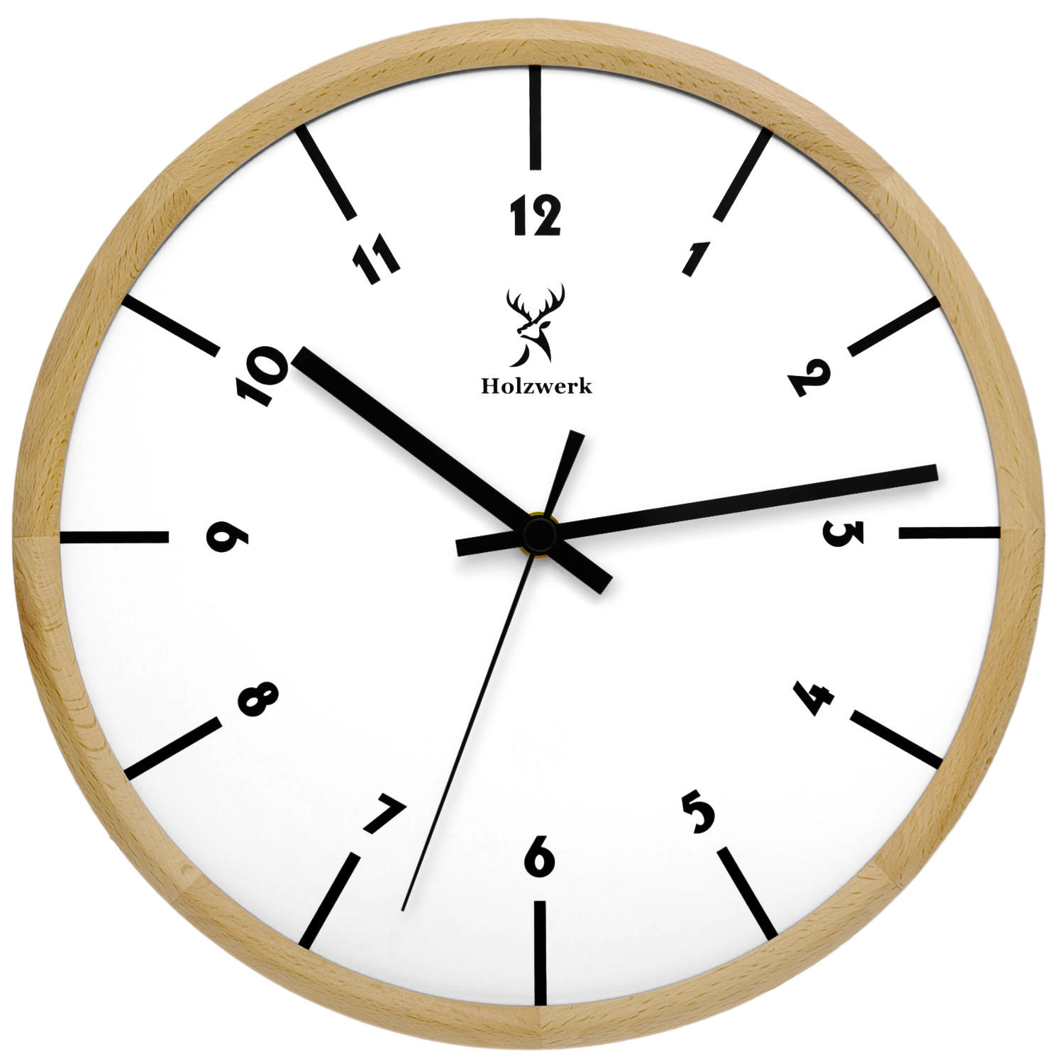 WANDUHR Holz Designer LÜNEBURG Loft Wand Uhr, beige, weiß - Beige/Schwarz, Holz/Metall (32/32/2cm) - Holzwerk