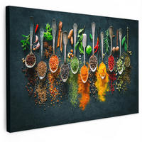 LEINWANDBILD Kräuter - Gewürze - Löffel Groß 140x90 cm - Currygelb, Textil (140/90cm) - MuchoWow