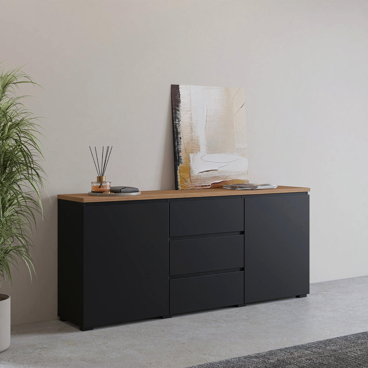 SIDEBOARD Liko Černá a dřevěná - černá, kompozitní dřevo (150/67.9/34.5cm) - Petits-meubles