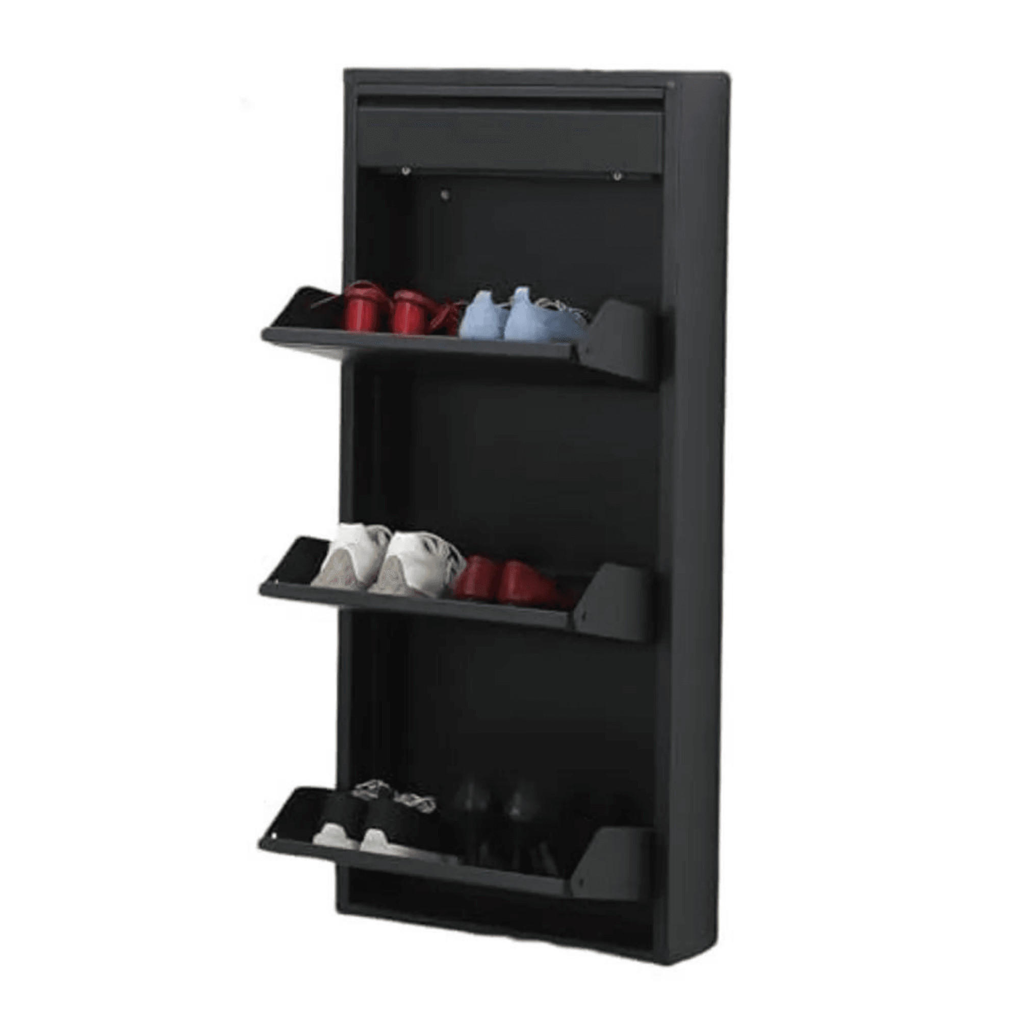 SCHUHSCHRANK schmal Metall mit Magnet 3 Plus Klappen Schwarz - Schwarz, Metall (50/114/15cm) - Gowoll