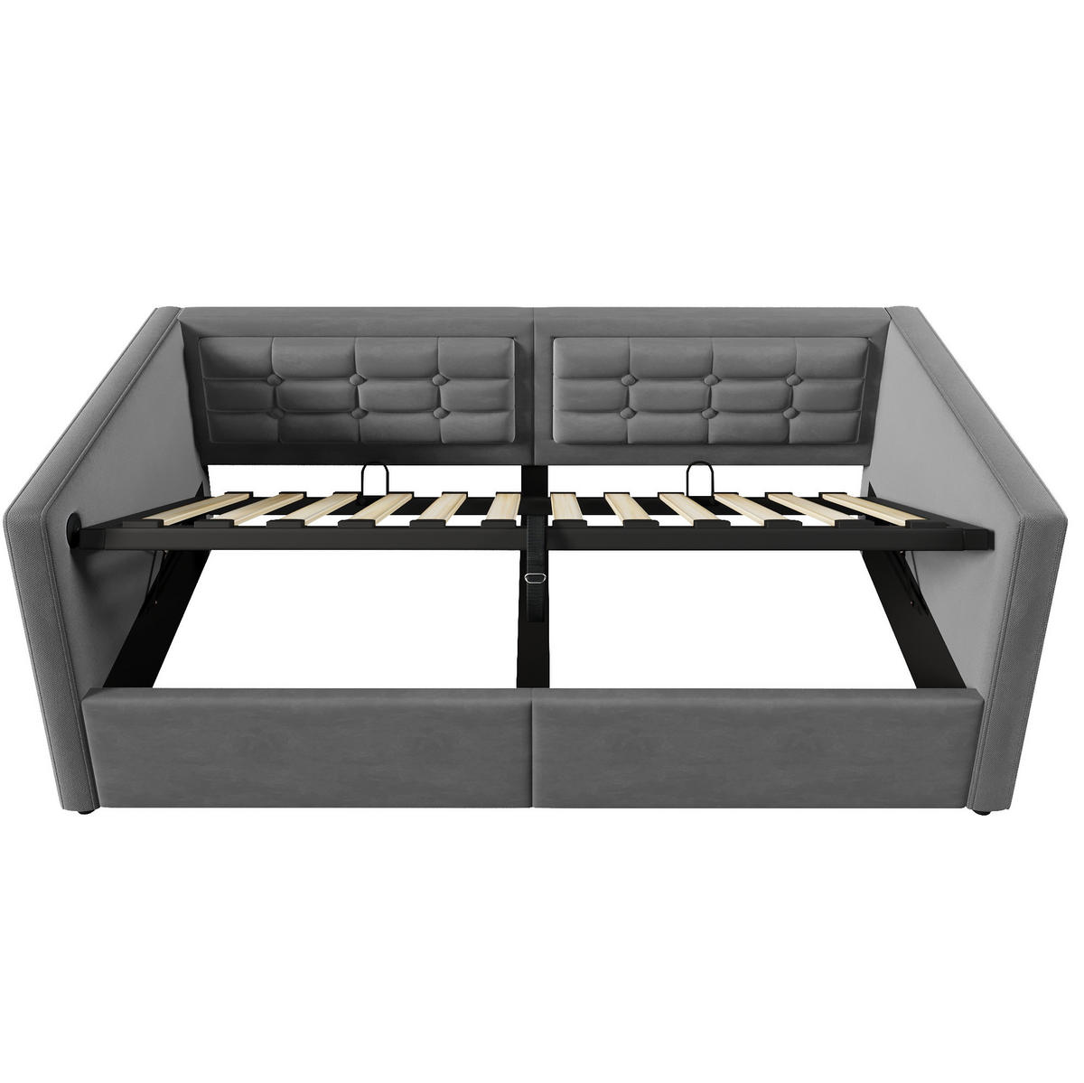 BETT 90/200 cm mit Bettkasten, USB & Type-C, inkl. Lattenrost, Grau - Grau, Textil (90/200cm) - BEAOK