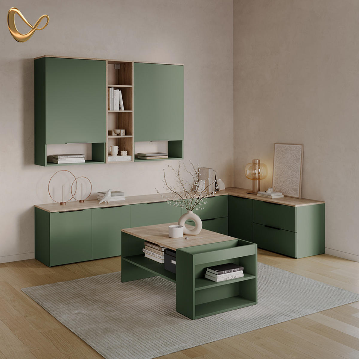 DNEVNI BORAVAK SET Piave Zelena 3 dijela - zelena, drvni materijal (80/50/40cm) - Livinity®