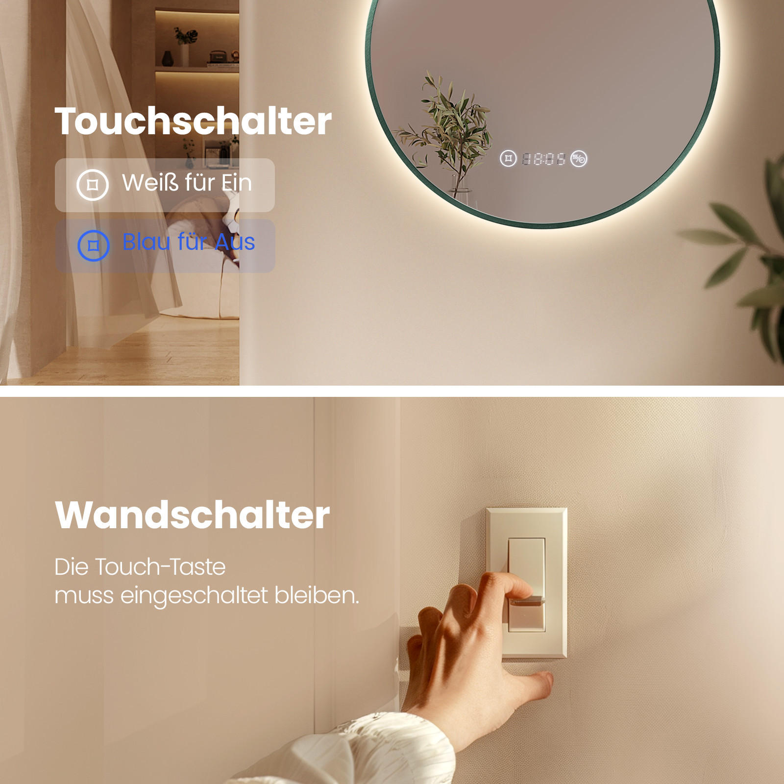 BADSPIEGEL mit Beleuchtung Grün ф80 cm - Grün, Glas (80/80/3.1cm) - EMKE