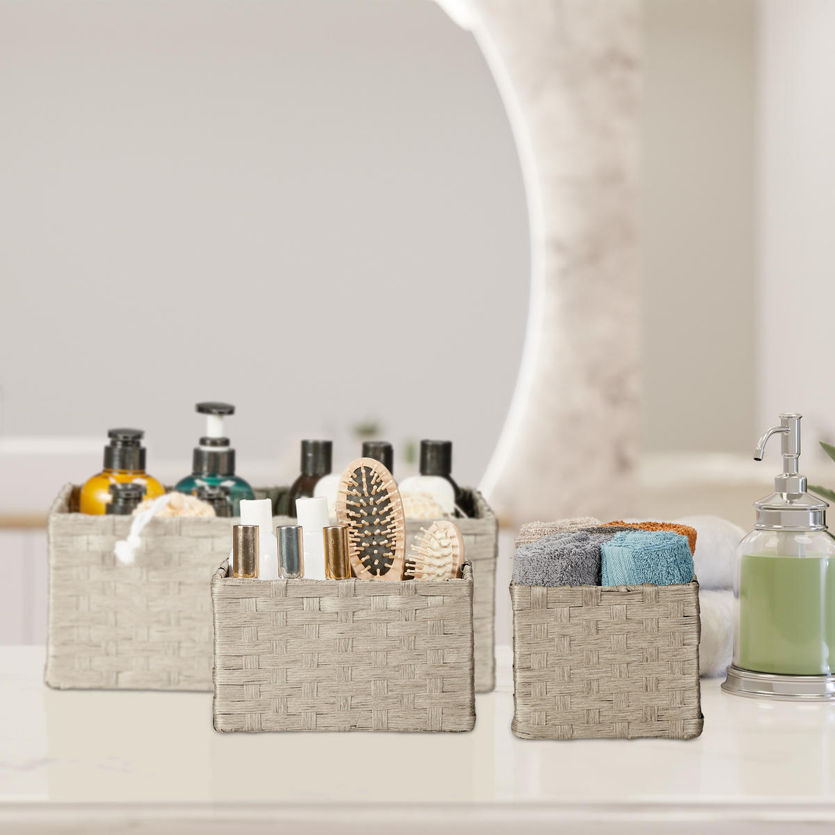 3TLG.AUFBEWAHRUNGSKORB Set - Grau, Papier/Metall (24.5/35/14cm) - Relaxdays