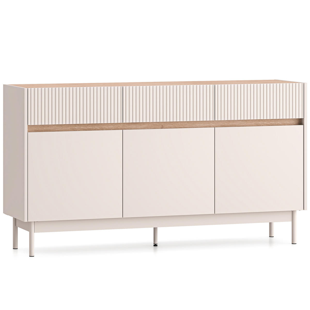 KOMMODE NALIA, Creme/Eiche - Eichefarben/Creme, Holzwerkstoff/Metall (154/85/40cm) - KONSIMO®