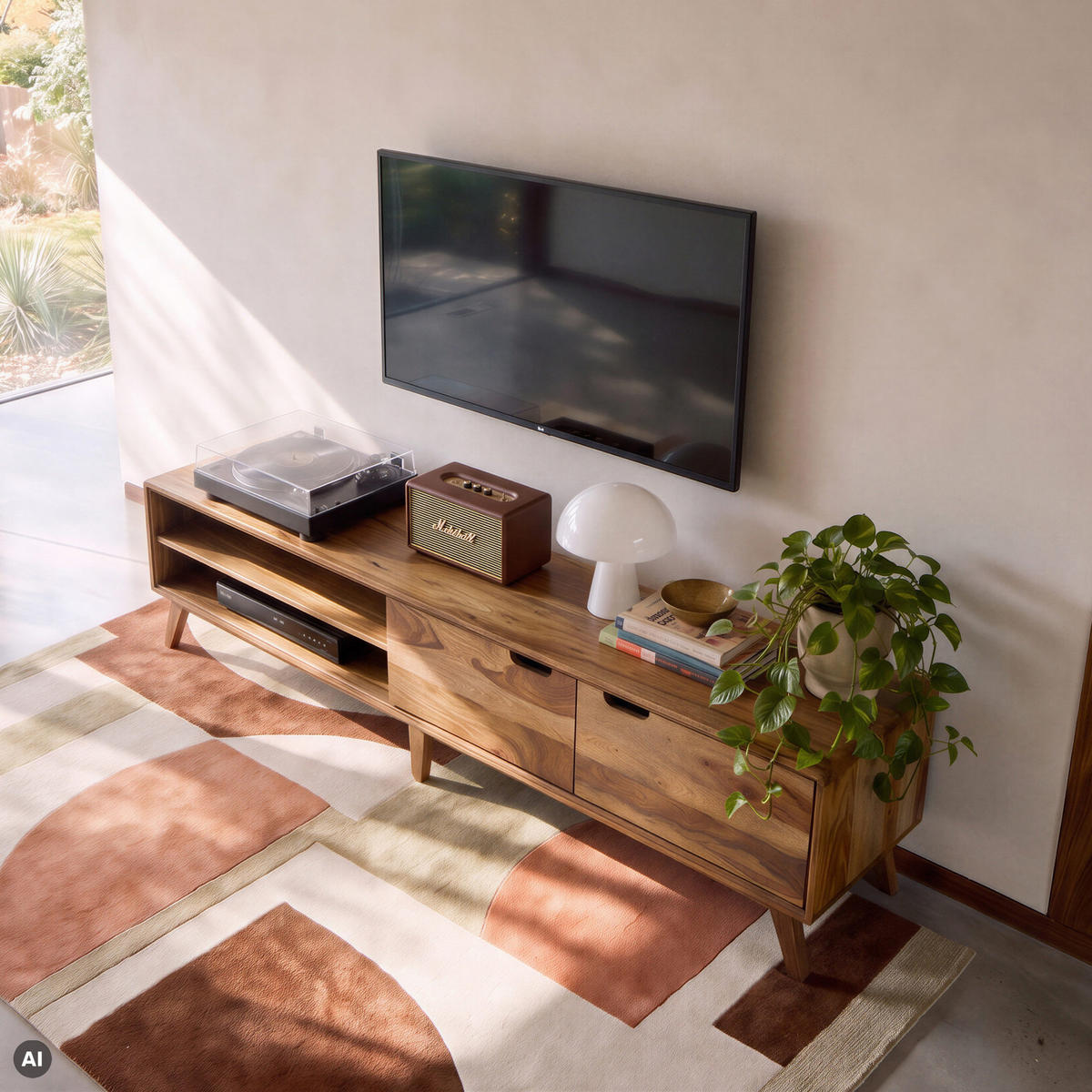 TV-BOARD Sheesham 220x40x48 natur sandgestrahlt lackiert MALMÖ 2 #225 - Naturfarben, Holz (40/48/220cm) - Massivmoebel24