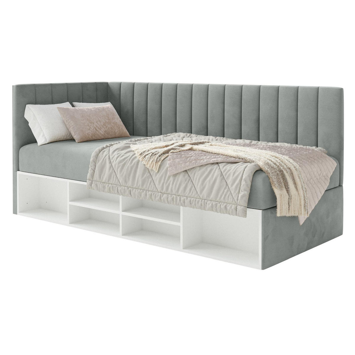 JUGENDBETT Ventrio Grau Easy-Clean-Samtbezug 90x200 cm - Grau, Holz/Textil (90/200cm) - Selsey