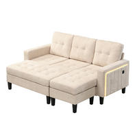 ECKSOFA 185/135/85 cm beige aus Chenille mit LED, USB und Fußhocker - Beige, Kunststoff (135/185cm) - OKWISH
