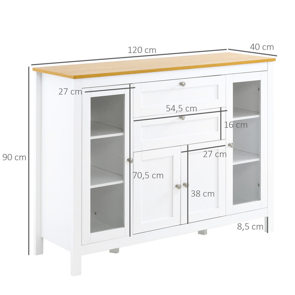SIDEBOARD Weiß 120/40/90 cm - Weiß, Holz (120/90/40cm) - PANGIVO