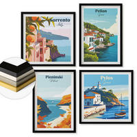 WANDBILDER 4er-Set - 50x50 cm & 40x60 cm Schwarzer Rahmen - Retro-Landschaften im malerischen Stil - Schwarz, Kunststoff (50/50cm) - ArtPrintCave