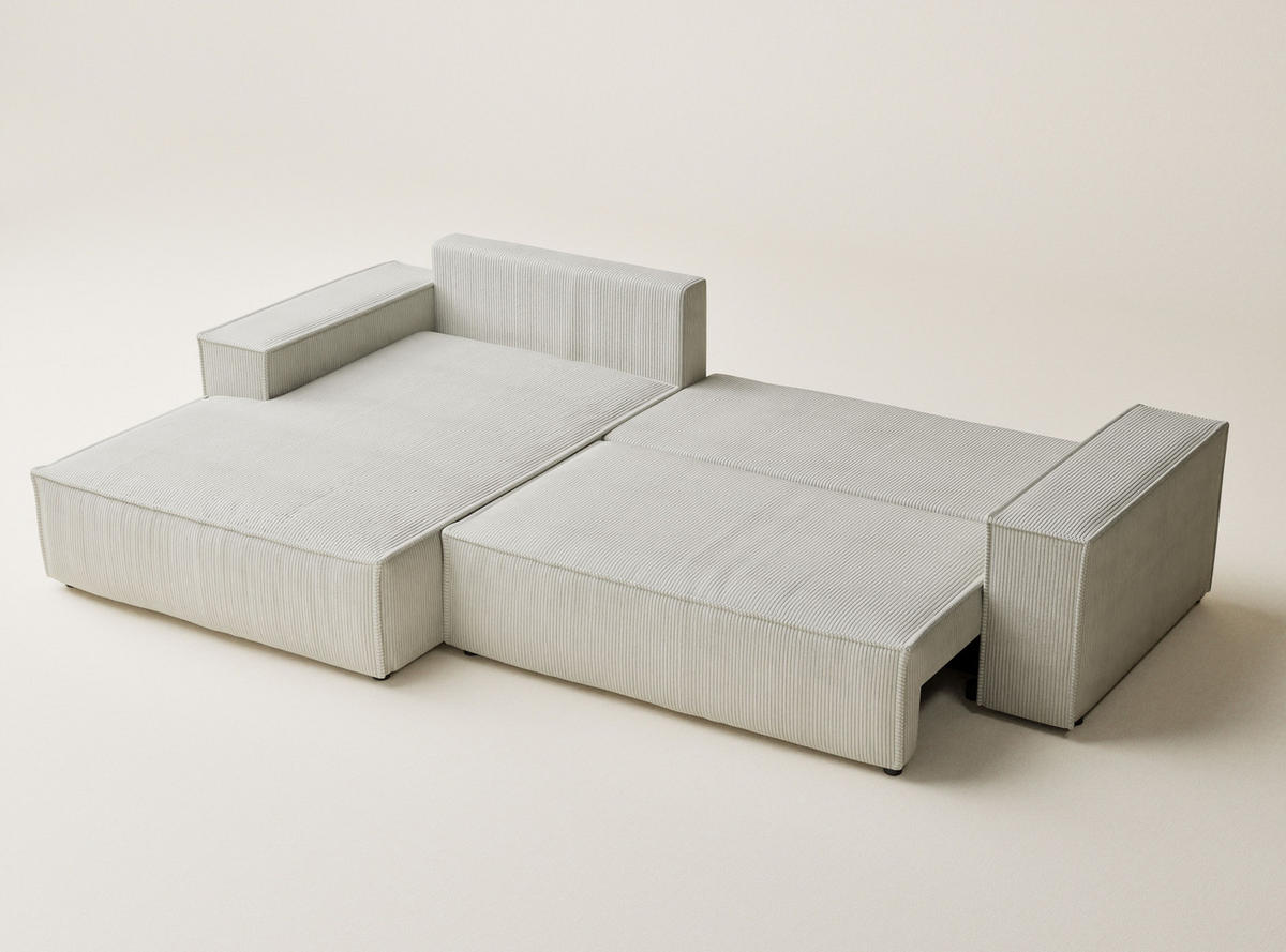 ECKSOFA MIT SCHLAFFUNKTION Maze Creme Samtstoff - Creme/Schwarz, Holz/Holzwerkstoff (294/185cm) - Maison de Reve