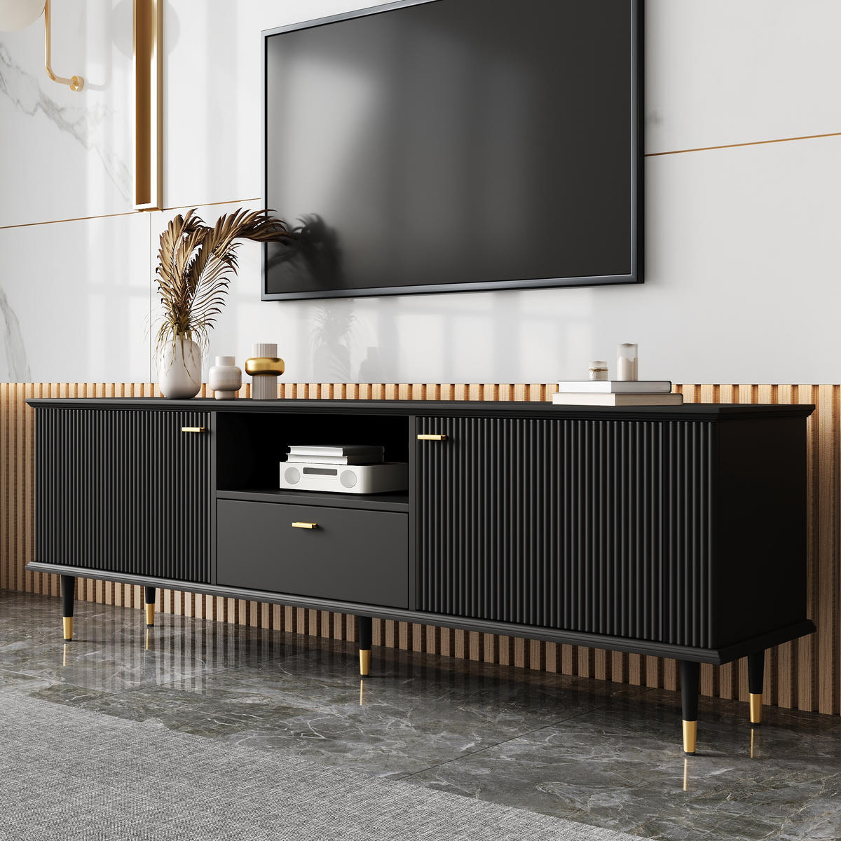 TV-LOWBOARD Schwarz 170/36/54 cm - Schwarz, Holzwerkstoff (170/54/36cm) - PANGIVO