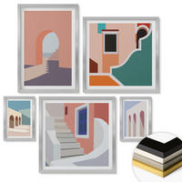 WANDBILDER 5er Set - 50x50 cm & 20x30 cm & 40x60 cm Silberner Rahmen - Minimalistische Pastellgrafiken - Silberfarben, Kunststoff (40/60cm) - ArtPrintCave