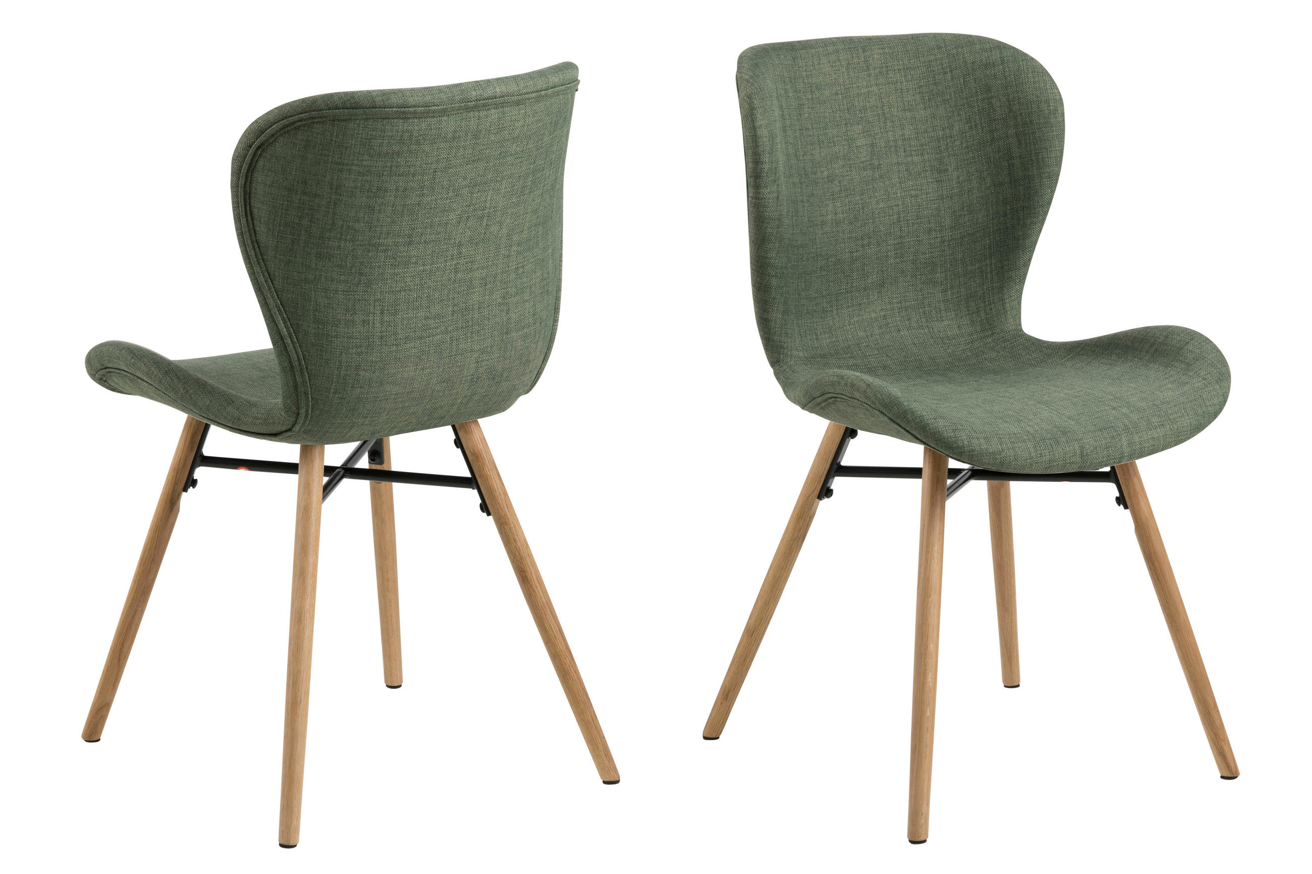 STUHL 2er-Set Stoff grün und massiven Beinen aus Eiche - Grau, Holzwerkstoff (47/82/56cm) - ebuy24