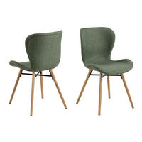 STUHL 2er-Set Stoff grün und massiven Beinen aus Eiche - Grau, Holzwerkstoff (47/82/56cm) - ebuy24