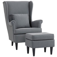 OHRENSESSEL mit Hocker Sessel mit Leinenoptik, Lendenkissen für Wohnzimmer Grau - Grau, Kunststoff (75/104/83cm) - HOMCOM