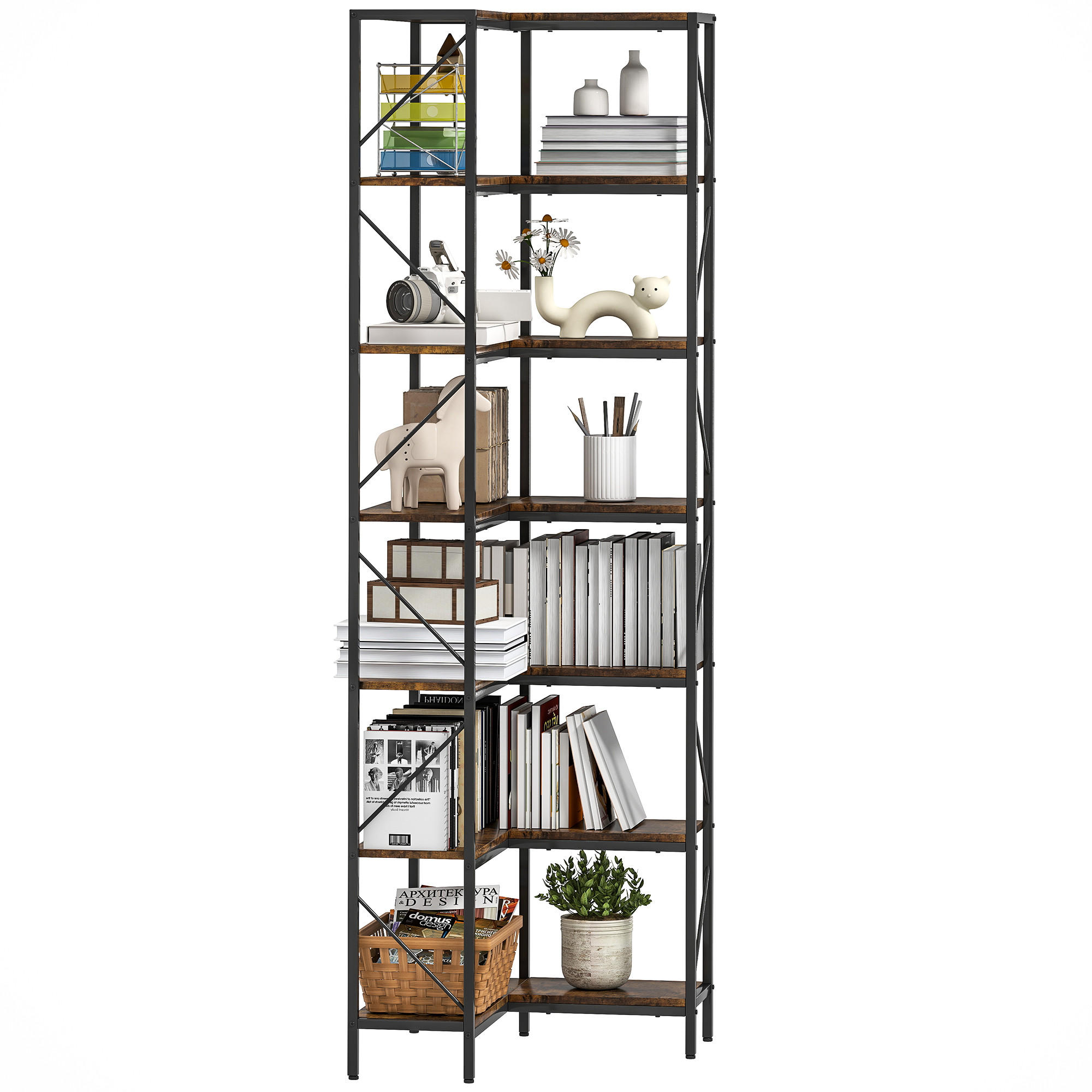 REGAL DE-15529 7-stufig, L-Form, 60/60/198 cm Rustikalbraun - Braun, Holzwerkstoff (60/198/60cm) - ComfortXL