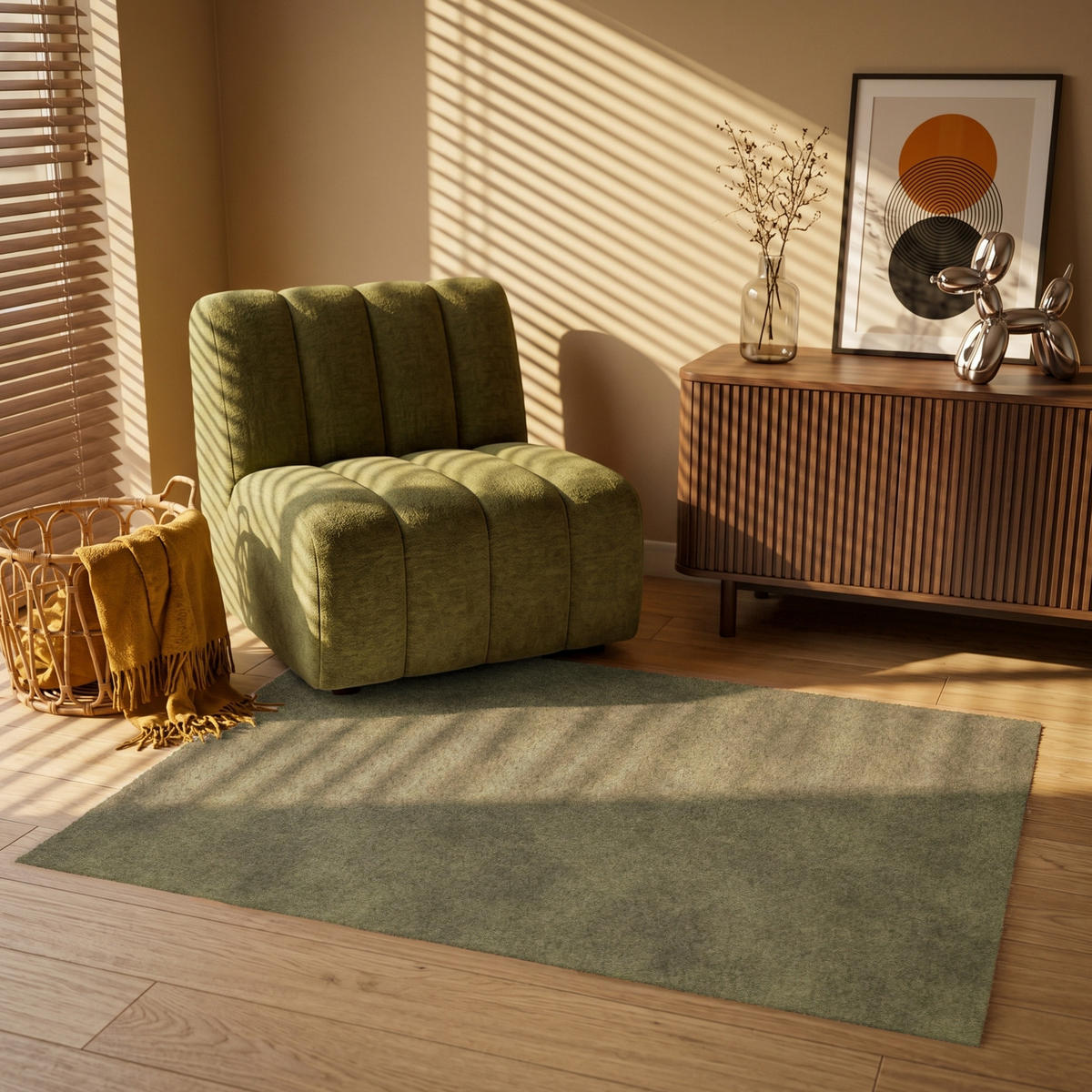 TEPPICH - Textur - Abstrakt - Grün - 120x80 cm - Olivgrün, Kunststoff/Textil (120/0.4cm) - OnlyWow