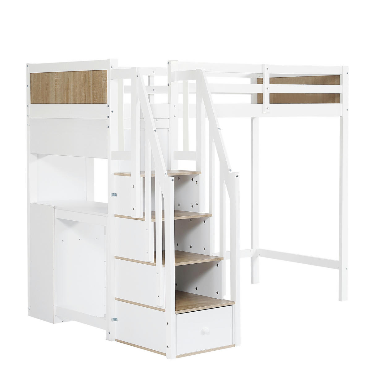 HOCHBETT 90/200 cm aus Kiefer und MDF mit Schreibtisch und Stauraumtreppe Weiß/Natur - Weiß, Holz (90/200cm) - Modenvie