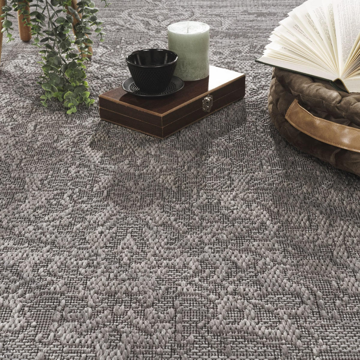 TEPPICH Outdoor Natur Balkon, Terrasse schmutzabweisend Anthrazit Rechteckig 80x150 - Anthrazit, Textil (80/150cm) - KADIMA DESIGN