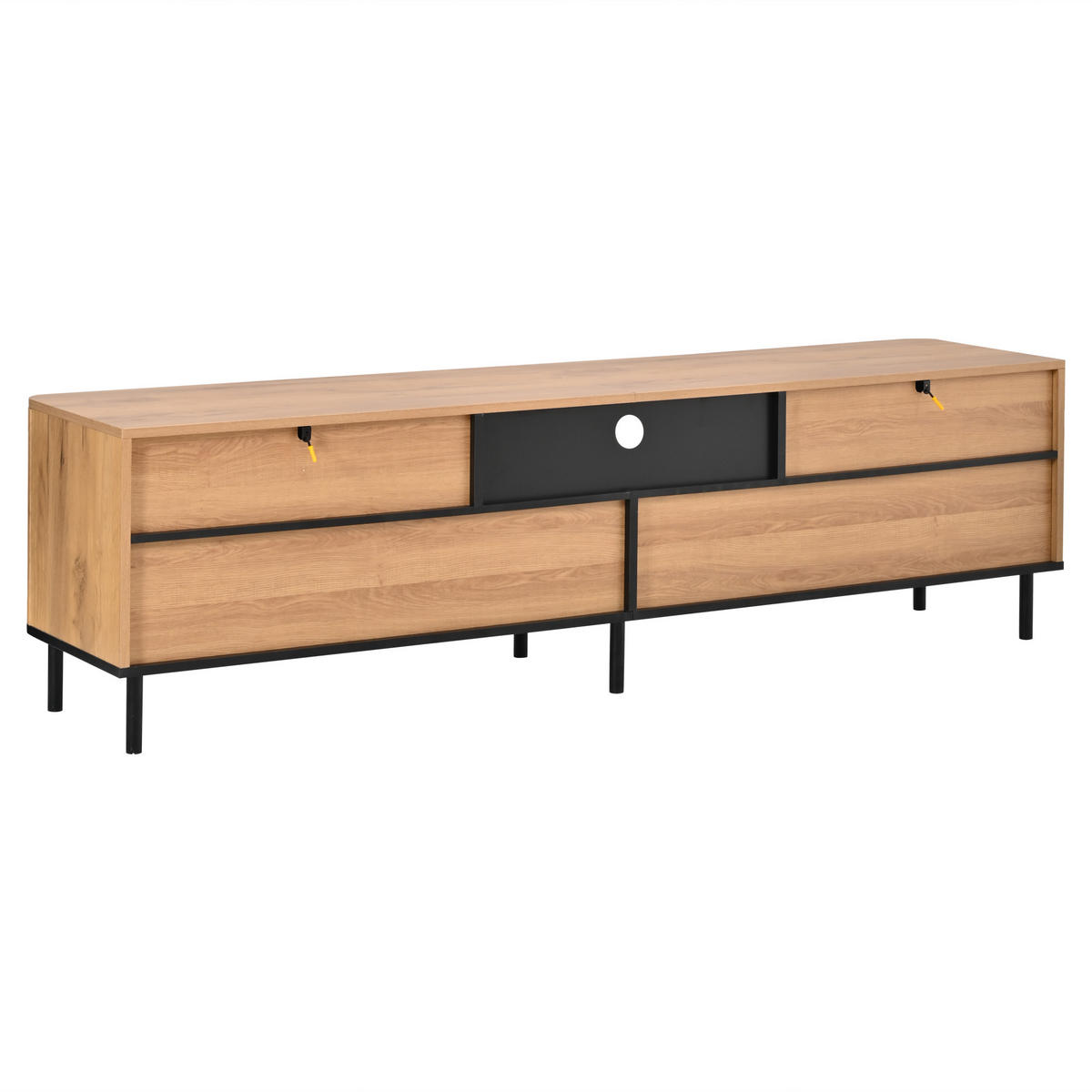 TV STOLEK s 2 zásuvkami a 2 výklopnými dvířky, přírodní, 180 cm - přírodní/černá, kompozitní dřevo (180/52/40cm) - Urban Meuble