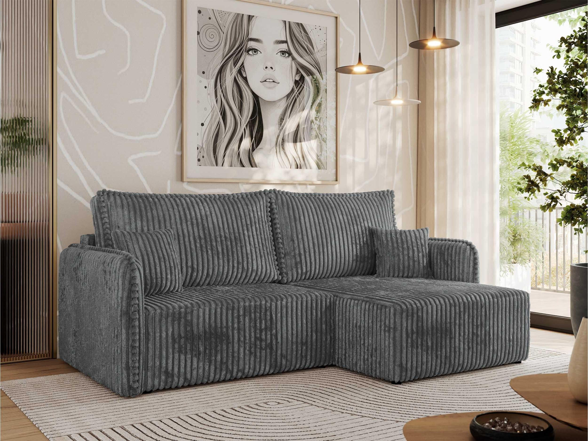 ECKSCHLAFSOFA MESTO L Dunkelgrau Cord - rechts - Dunkelgrau/Schwarz, Kunststoff/Textil (147/227cm) - MKS