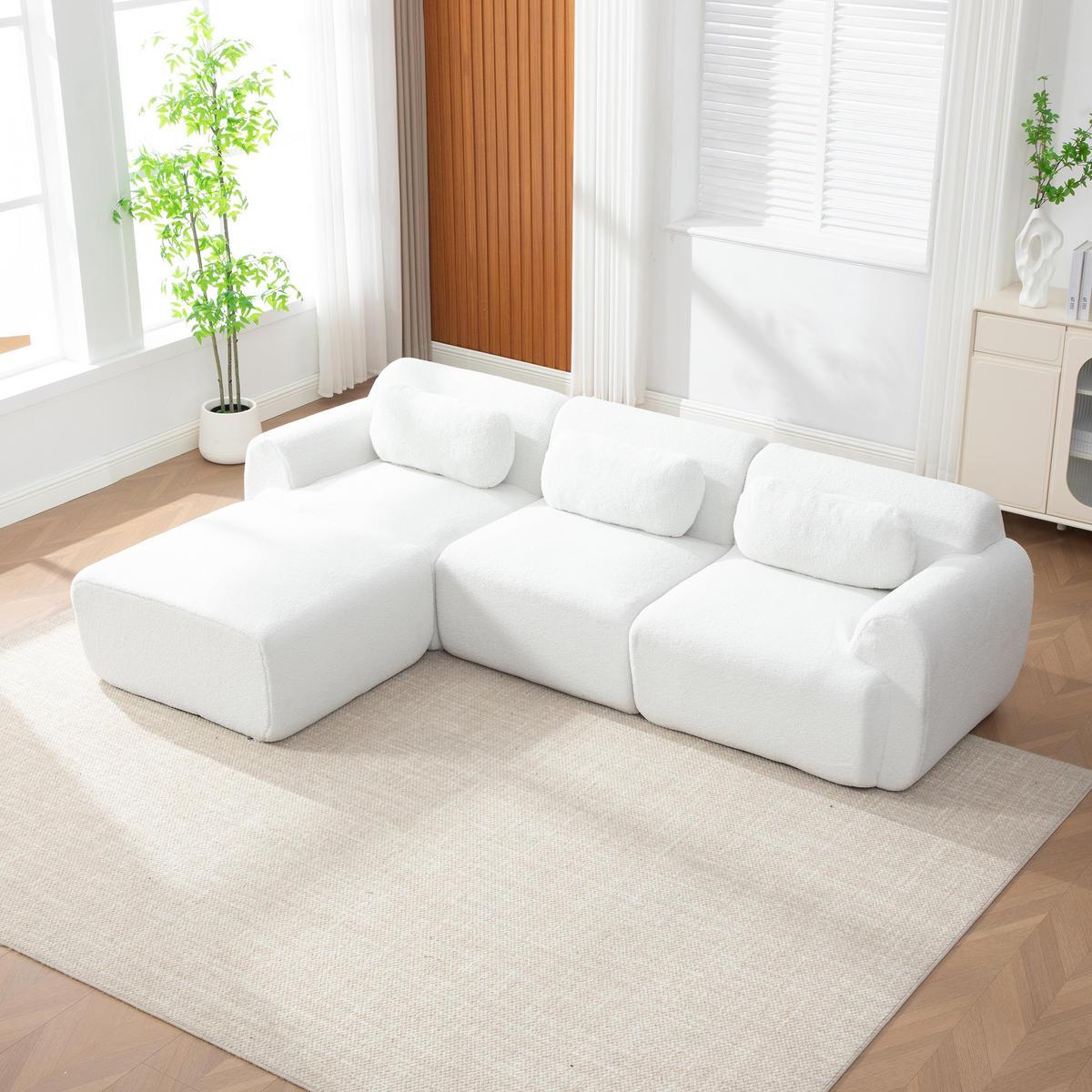 ECKSOFA Chenille Elfenbein ohne Montage - Beige, Textil (271/177cm) - WISHDOR