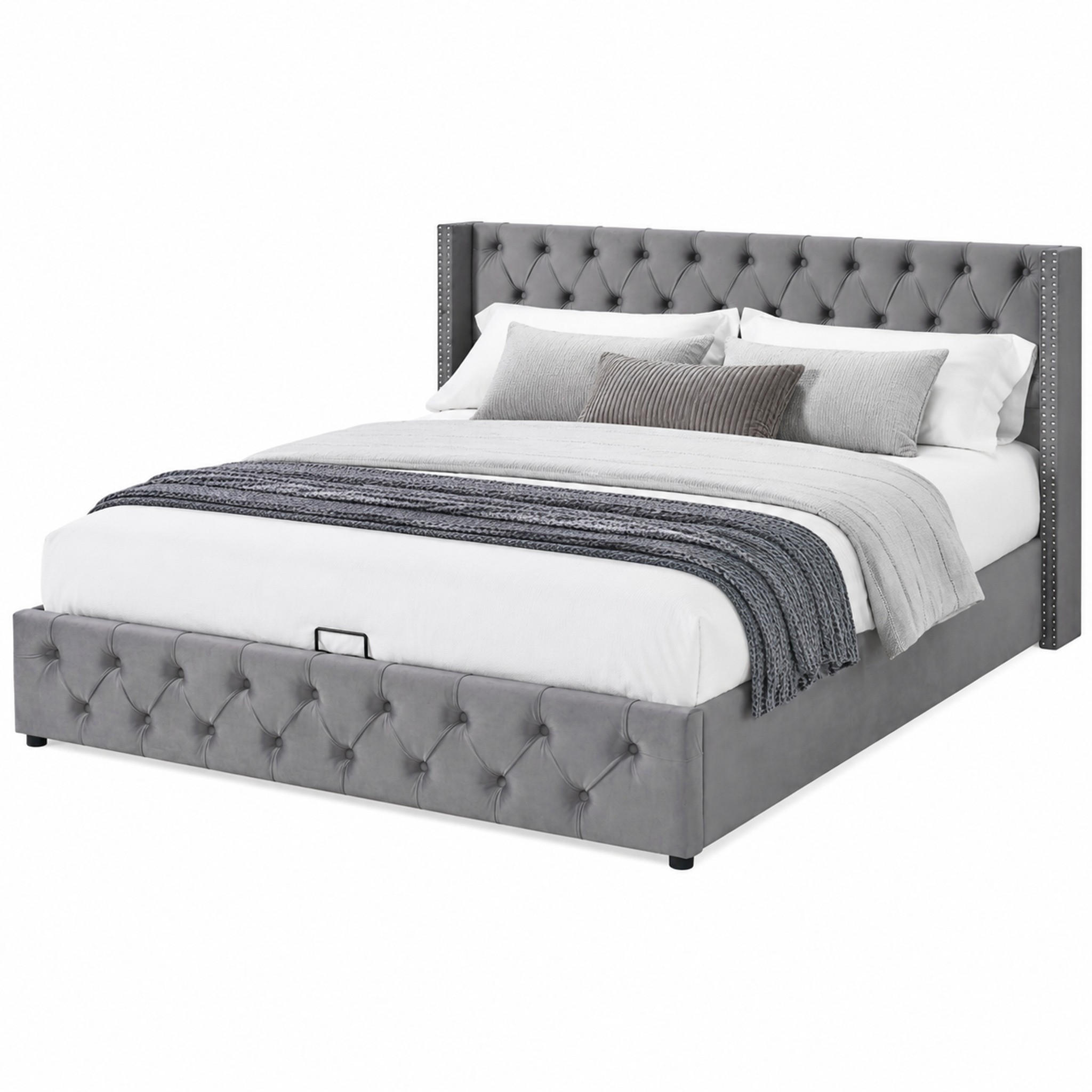 POLSTERBETT mit Bettkasten 160x200 cm Samt Grau - Grau, Metall (160/200cm) - Beauniv