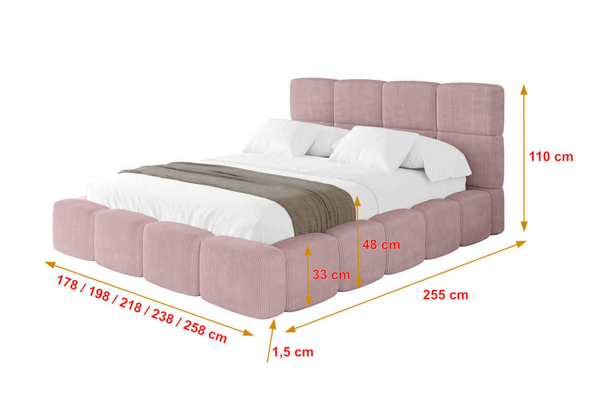 POLSTERBETT mit Bettkasten und Lattenrost, Bett mit Kopfteil, Boxbett ohne Matratze, Doppelbett mit Stauraum - NATA 120x200 Rosa - Rosa, Holzwerkstoff/Textil (120/200cm) - ALTDECOR