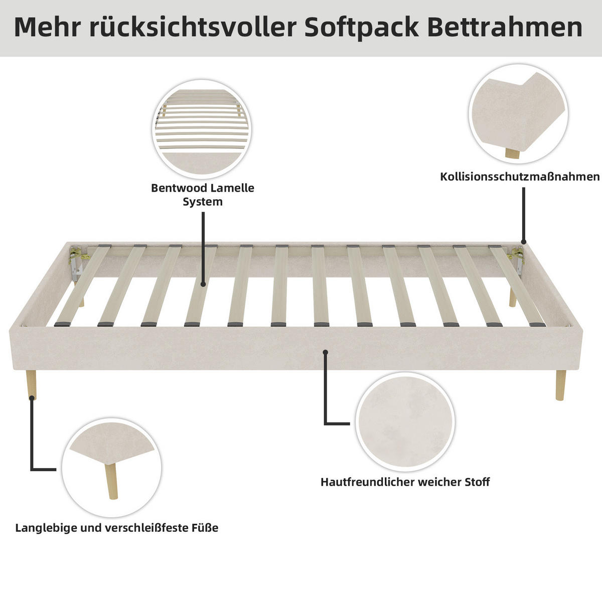 POLSTERBETT 90/200 cm Beige aus Stoff und Metall mit Stauraum - Beige, Textil (90/200cm) - OKWISH