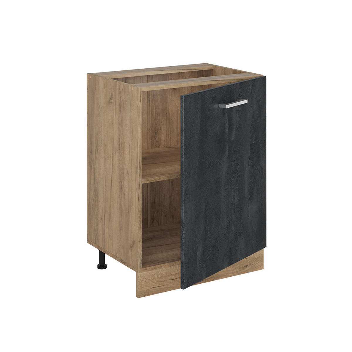 KÜCHENUNTERSCHRANK R-Line, Schwarz Beton/Goldkraft Eiche, 60 cm mit 1 Tür Arbeitsplatte Anthrazit - Eichefarben/Schwarz, Holzwerkstoff (60/81.6/60cm) - Vicco