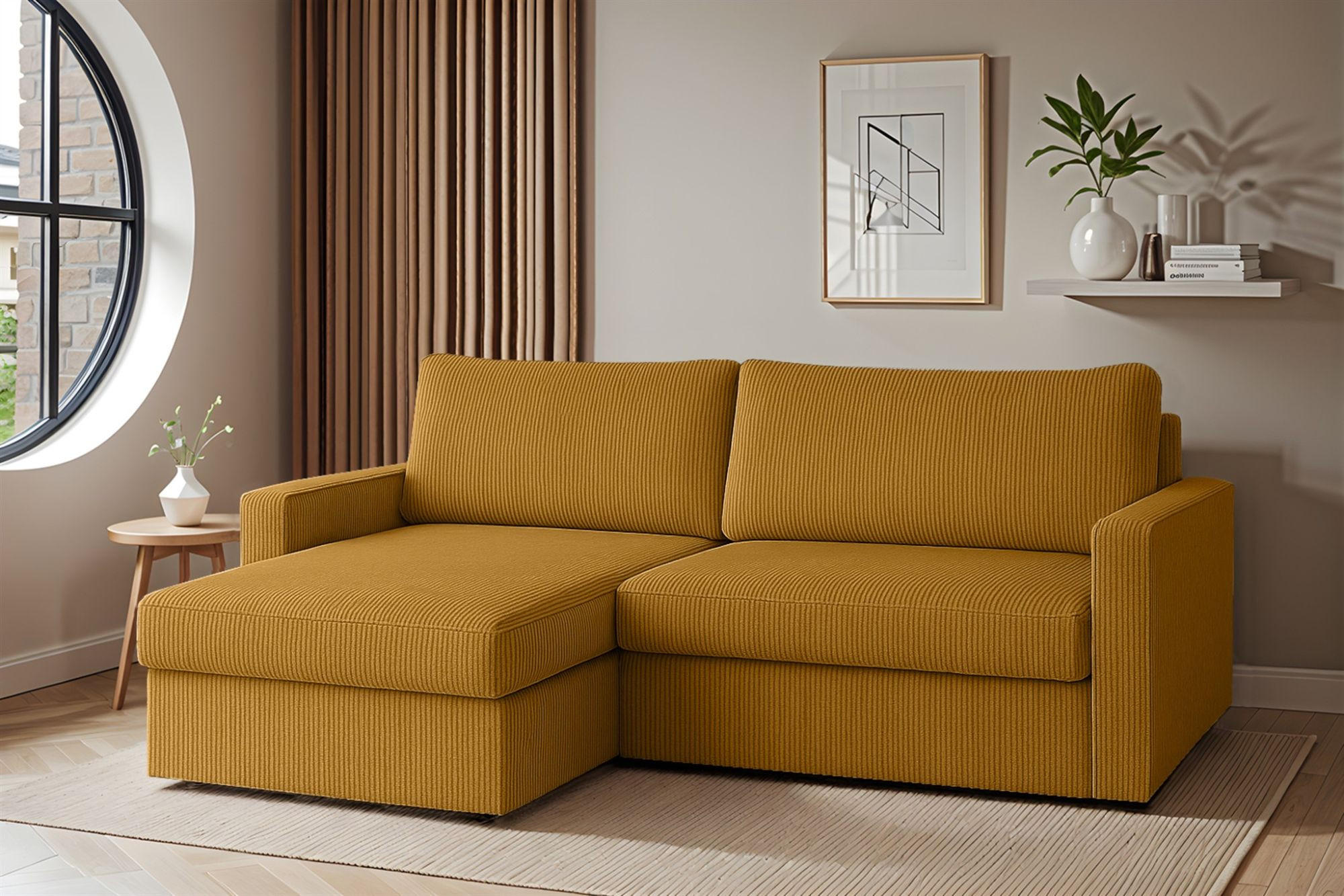 ECKSOFA Bendik In Poso - Honig, Holzwerkstoff/Textil (224/140cm) - Fun Möbel