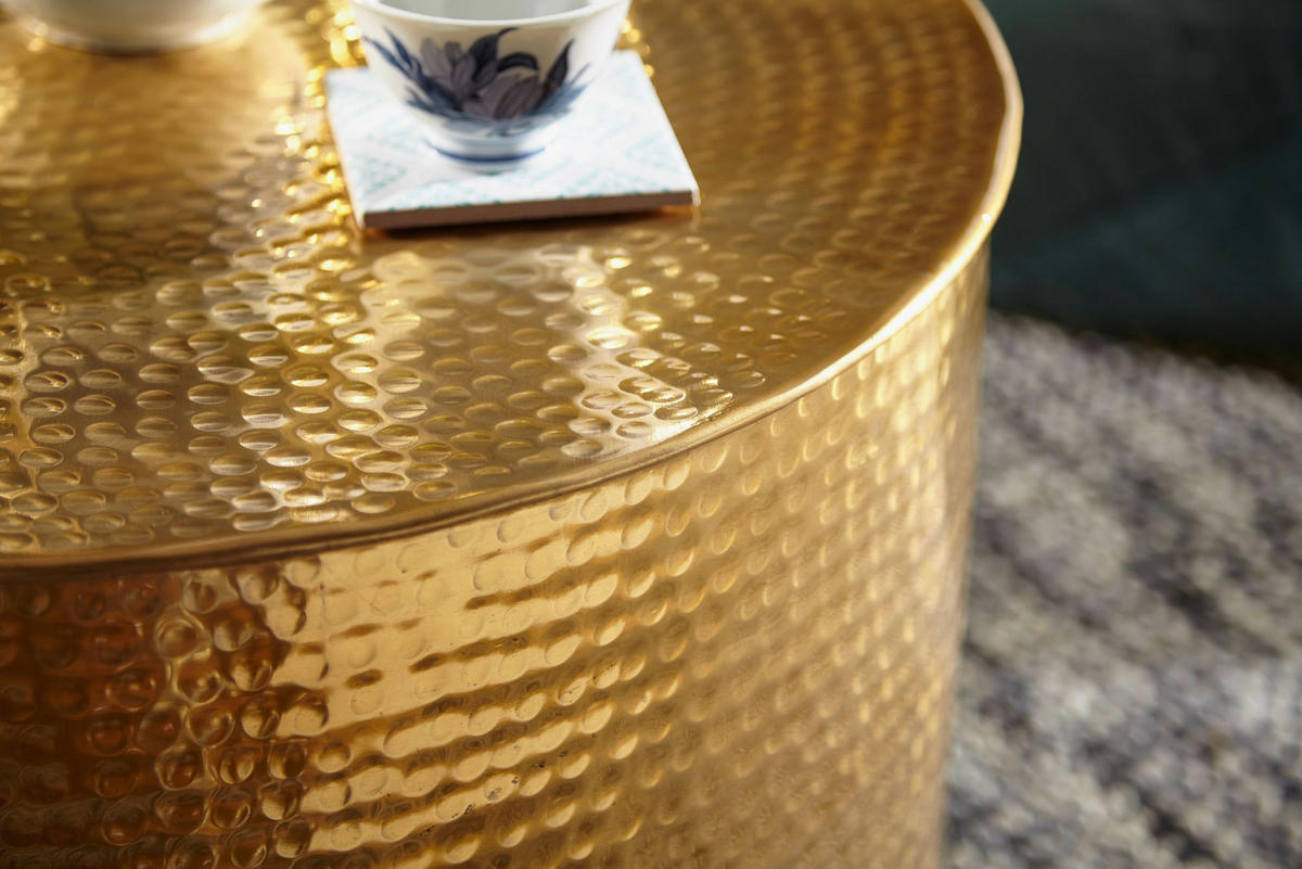 COUCHTISCH Orientstil Hammerschlag-Aluminium, Gold 61x61x40 cm - Goldfarben, Metall (61/61/40cm) - KADIMA DESIGN