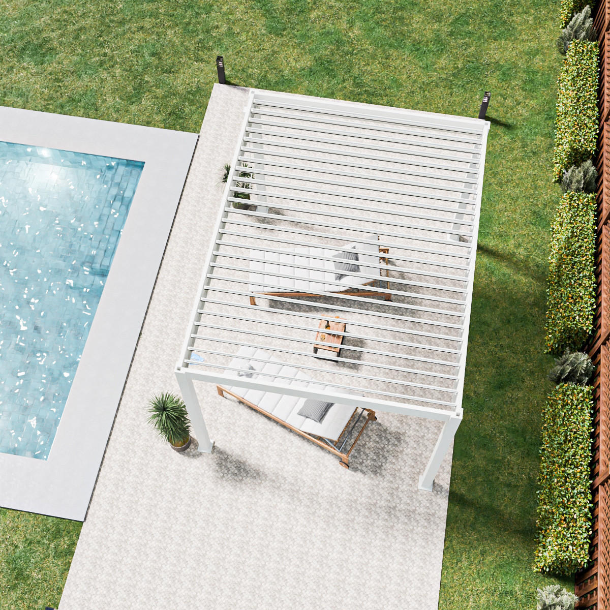 PERGOLA Terrassenüberdachung Trumpf | Alu-Stahl | Lamellendach | 3 x 4 M | weiss | freistehend - Weiß, Metall (400/255/300cm) - PergoLine