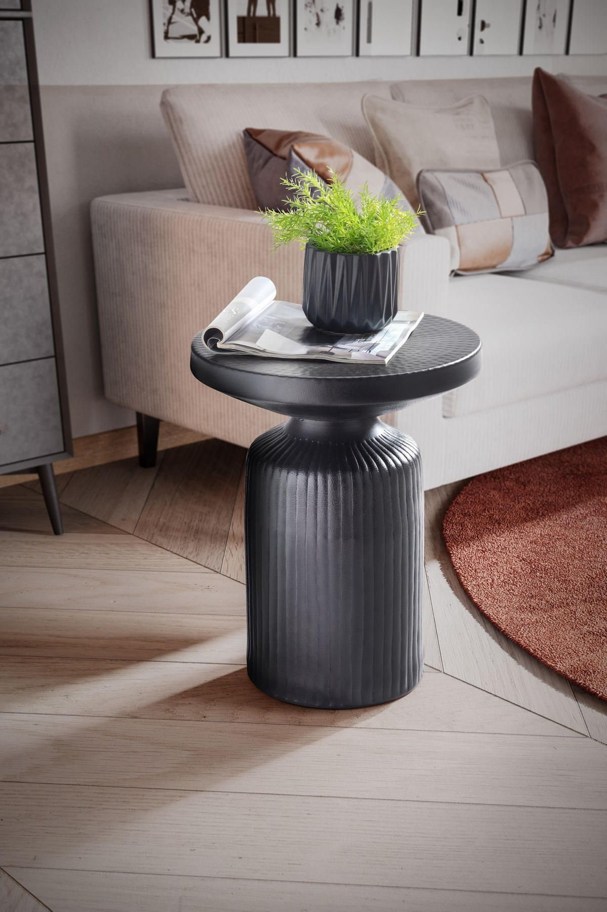 BEISTELLTISCH – Rund Schwarz 40x40x50 cm Hammerschlag Design - Schwarz, Metall (40/40/50cm) - KADIMA DESIGN