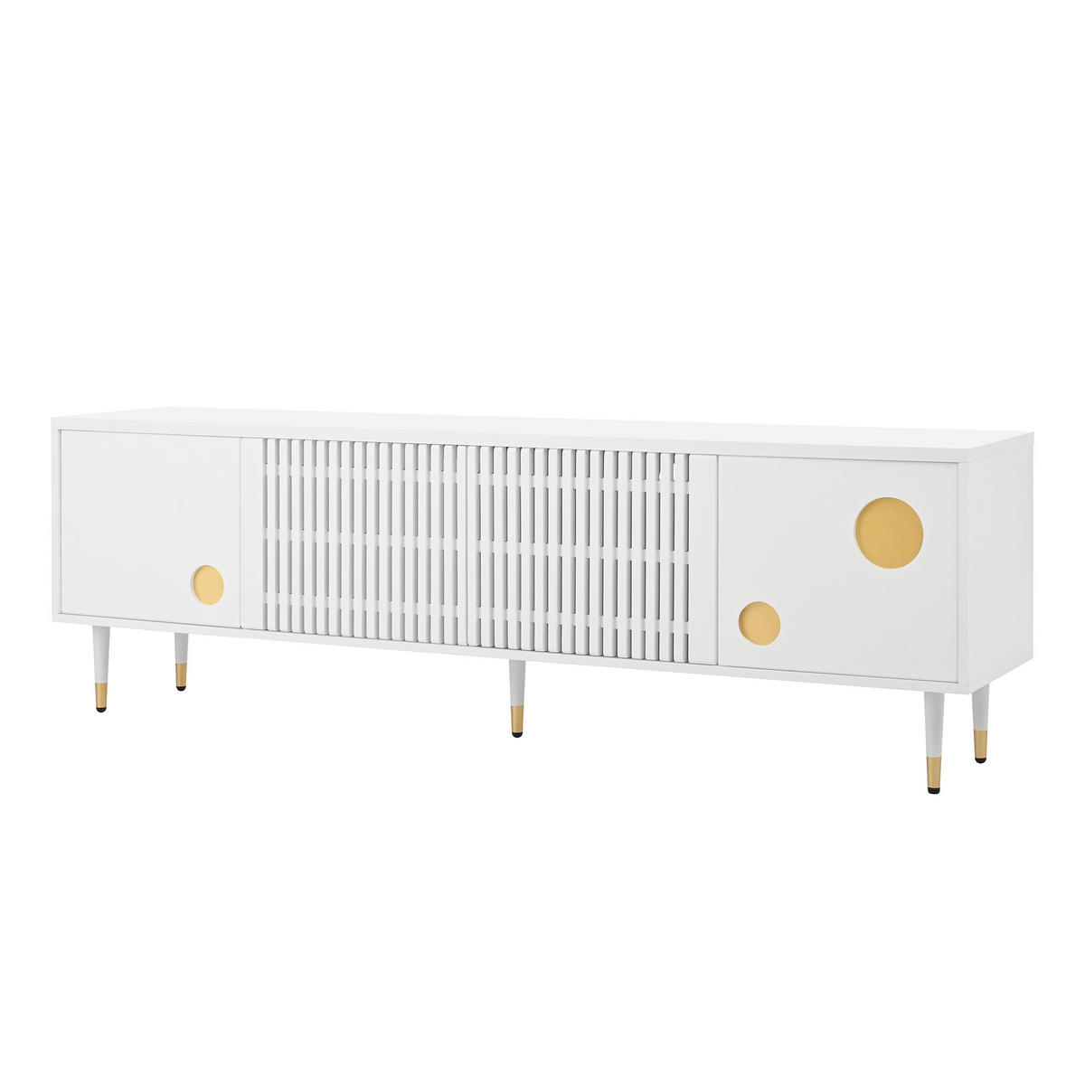 TV-SCHRANK 180x35x49cm Dunkel Walnuss Mit 2 Schränken & Offenen Fächern - Weiß, Holzwerkstoff (36/54/170cm) - FLIEKS