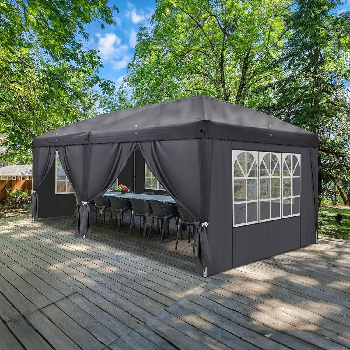 FALTPAVILLON 3x6m Dunkelgrau Wasserdicht UV-Schutz 50+ Metall - Anthrazit, Metall (300/268/600cm)