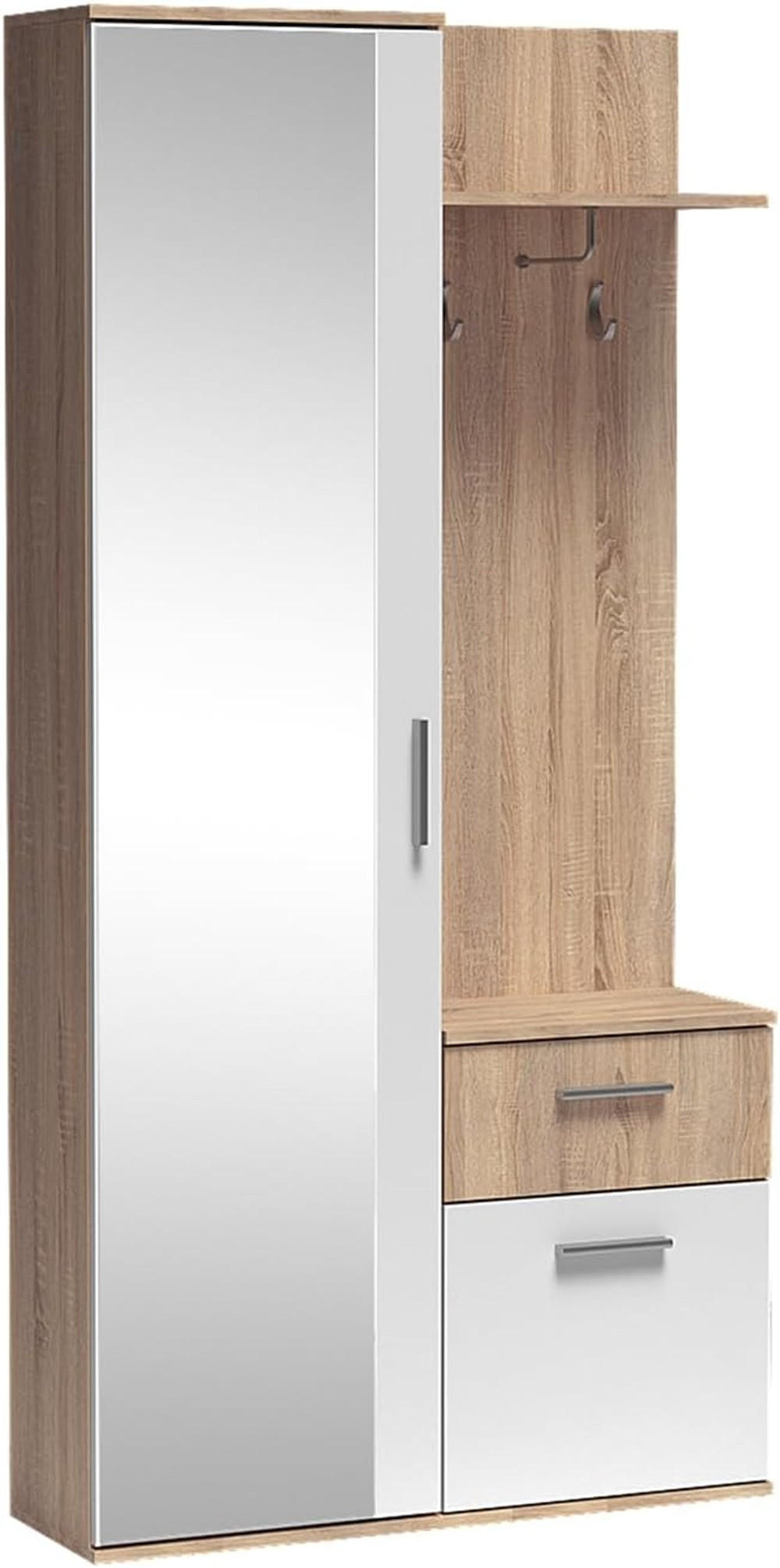 Meblini Garderobe Sonoma Eiche, Weiß 97x195x30 cm
