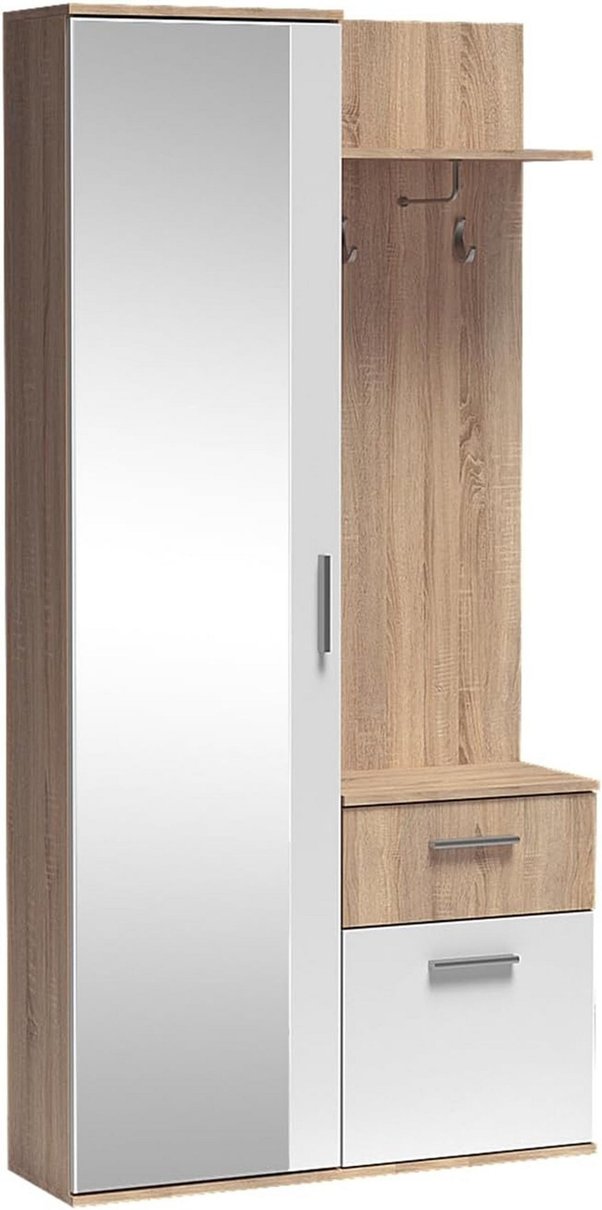 GARDEROBE LUXOR - Weiß/Sonoma Eiche, Holzwerkstoff (97/195/30cm) - Meblini
