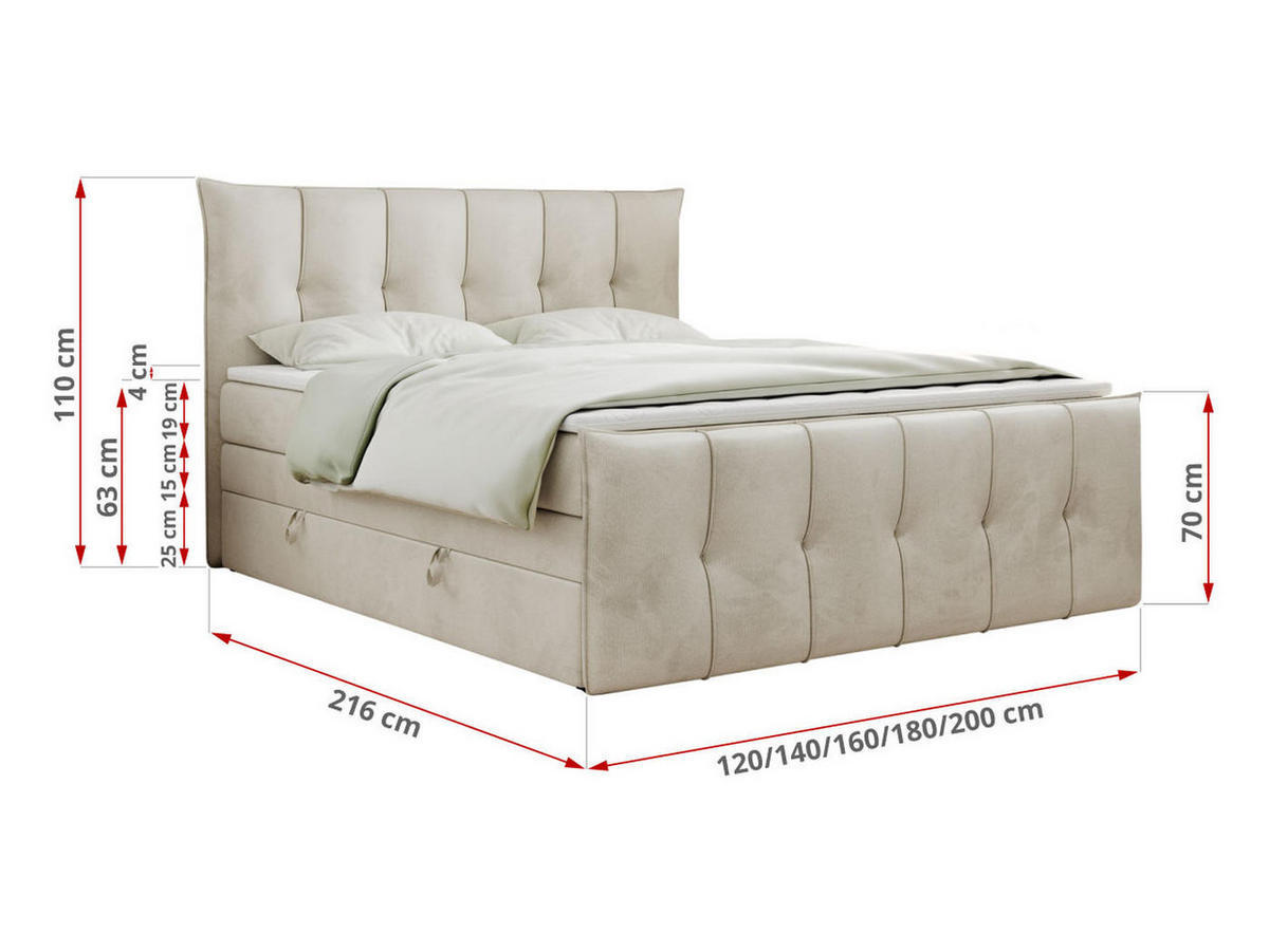 BOXSPRINGBETT PREMIUM 11 KING 180/200 Beige Velvet - H4 - Beige, Holz/Textil (180/200cm) - MKS