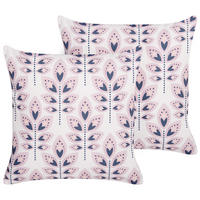 GARTENKISSEN 2er-Set Blattmotiv beige 45/45 cm Torretta - Creme, Textil (45/45cm) - Beliani