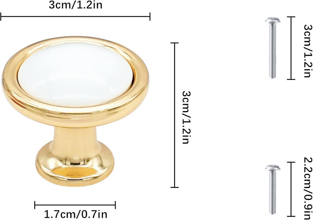 SCHRANKKNOPF Weiß Gold 4er-Set - Weiß, Metall (0.31/2.6/0.31cm)