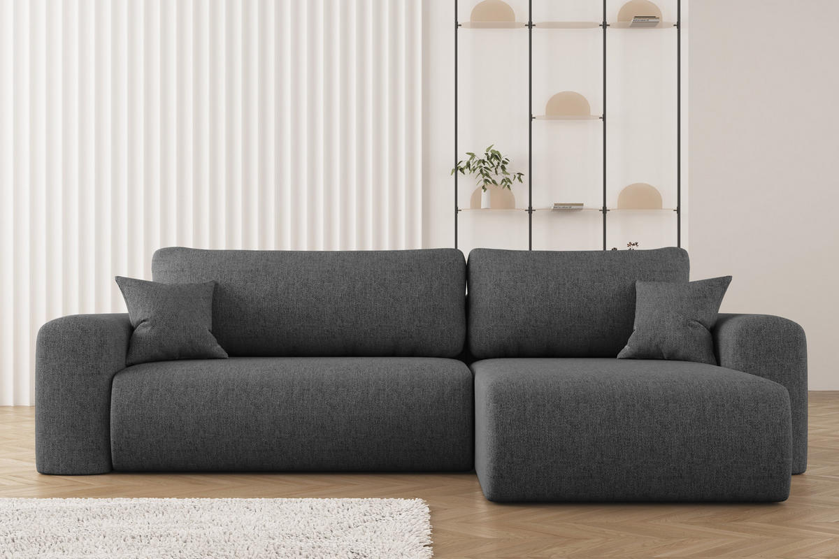 ECKSOFA Mit Schlaffunktion Und Bettkasten L-förmiges Sofa Capri Stoff Verita Rechts Stahl - Dunkelgrau, Holz (272/145cm) - Kaiser Möbel